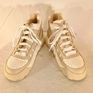 🔥 NWT Zara White & Taupe Leather High Top Sneakers